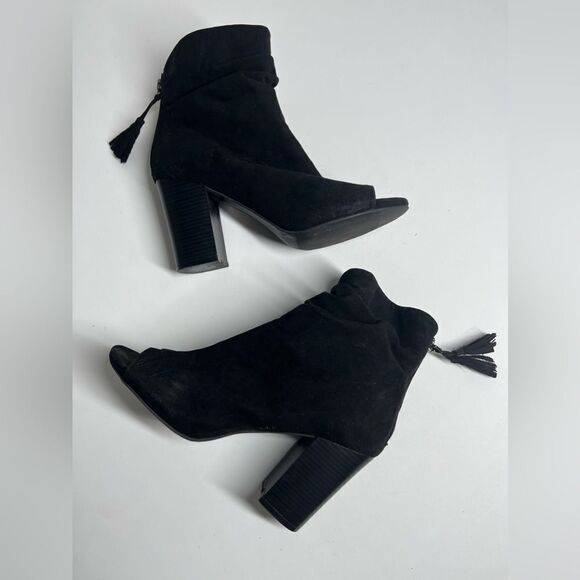 ANA VELOUR ANKLE BOOTS PEEP TOE - BLACK Size 8M - Picture 3 of 9